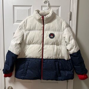 Tommy Hilfiger Women’s White, Navy & Red Colorblock Puffer Jacket